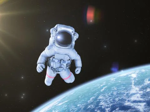 Astronaut in space, 3d render, Stock Illustration