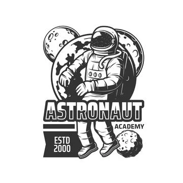 Astronaut space academy monochrome vector icon Stock Illustration