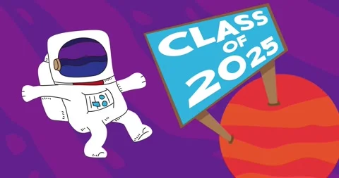 Astronaut in space with Class of 2025 Text Stock Footage 308658529