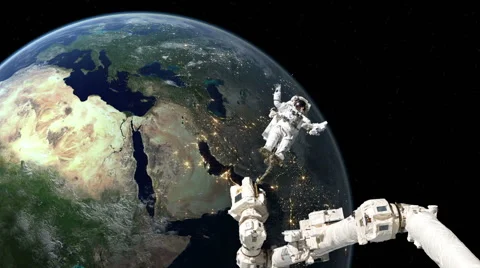 Astronaut in space earth in background Stock Footage 50023727