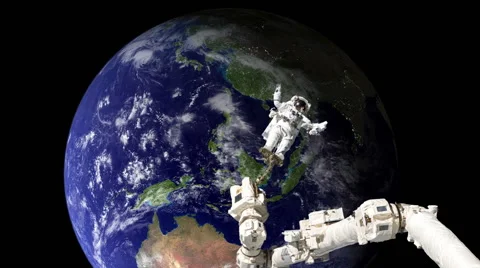 Astronaut in space earth in background Stock Footage 50024378