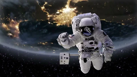 Astronaut in space with Earth, Egypt Nile and delta behind Stock Footage 44459706