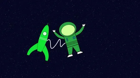Astronaut in space outside rocket ship Stock Illustration