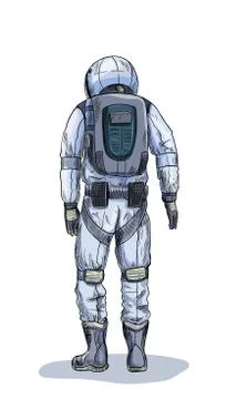 Astronaut in space suit, back view, full color Stock Illustration
