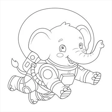 Astronaut space suit floating elephant exploring zero gravity in galaxy cosmo Stock Illustration