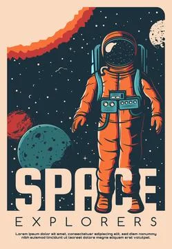 Astronaut in space suit, space explorer poster 스톡 일러스트