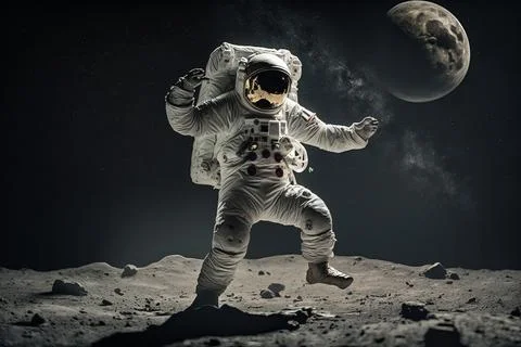 Astronaut in a space suit on the surface of the moon Stock Illustration