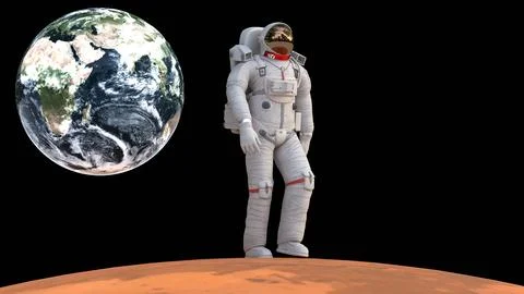 Astronaut in space suit walking on mars Stock Illustration