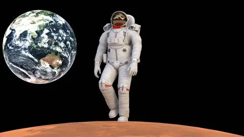 Astronaut in space suit walking on mars Stock Illustration