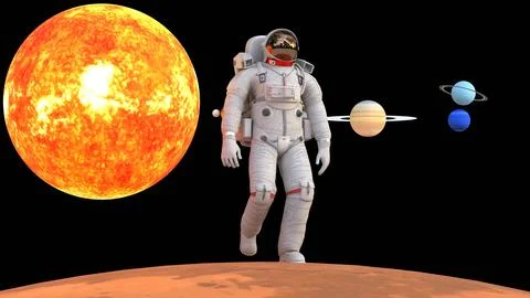 Astronaut in space suit walking on mars Stock Illustration
