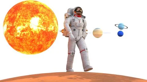 Astronaut in space suit walking on mars Stock Illustration