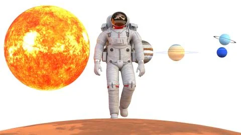 Astronaut in space suit walking on mars Stock Illustration