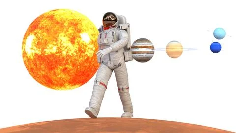 Astronaut in space suit walking on mars Stock Illustration