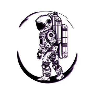 Astronaut in space suit walking on the moon. Concept of space exploration a.. Stock Illustration