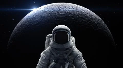 Astronaut in space suite stand in front of moon flare and sky in galaxy with  Illustration