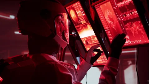 Astronaut in a space suits aboard the Mars station. Cosmonauts piloting the Stock Footage 260503847