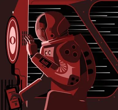 Astronaut in space trying to fix red alert ai sensor 스톡 일러스트