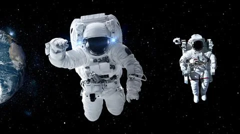 Astronaut spaceman do spacewalk while working for spaceflight mission Stock Illustration