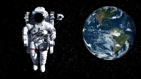 Astronaut spaceman do spacewalk while working for spaceflight mission Stock Photos