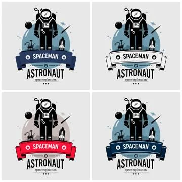 Astronaut spaceman logo design. Vector artwork of space exploration mission o Stock Illustration