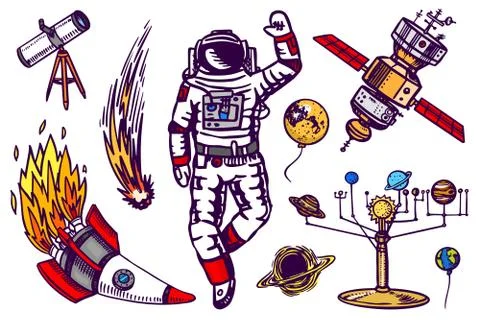 Astronaut spaceman. planets in solar system. Astronomical galaxy. Cosmonaut Stock Illustration