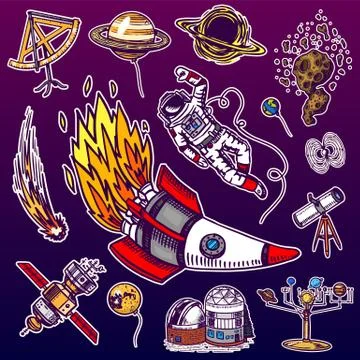 Astronaut spaceman. planets in solar system. Astronomical galaxy. Cosmonaut Stock Illustration