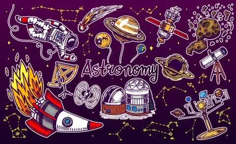 Astronaut spaceman. planets in solar system. Astronomical galaxy. Cosmonaut Stock Illustration