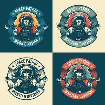 Astronaut in spacesuit with blaster Illustrazione stock