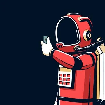 Astronaut in spacesuit examines microprocessor in his hand Stock Illustration
