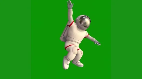 Astronaut spacesuit green screen floating air robot background man white suit is Vídeo Stock 314065014