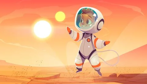 Astronaut in spacesuit on Mars surface Stock Illustration