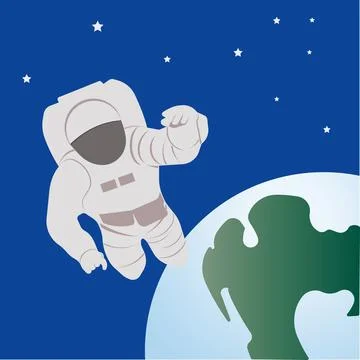 An astronaut in a spacesuit in outer space. Stock Illustration