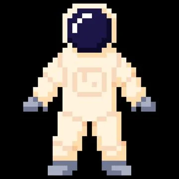Astronaut in spacesuit pixel art, vector cartoon retro 8 bit videogame cosmonaut Stock Illustration