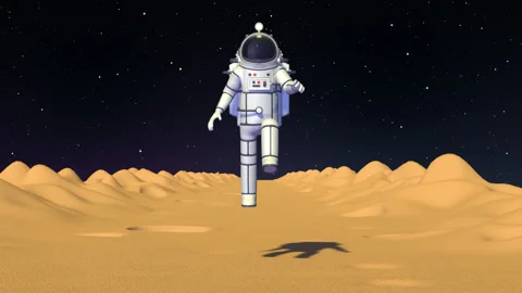Astronaut in spacesuit run with low gravity on moon surface front view Stock Footage 134249977