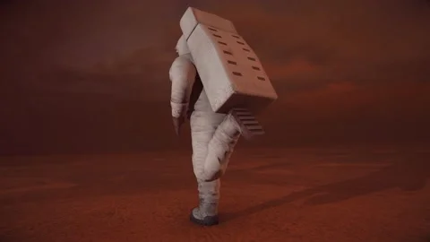 Astronaut in spacesuit run on Mars surface 4k Stock Footage 148035571