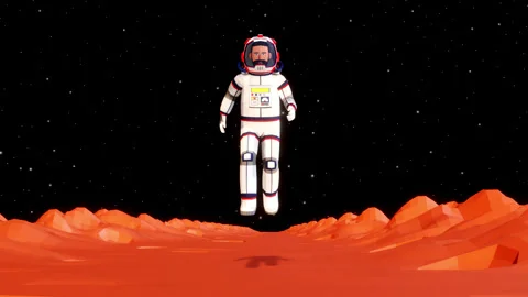 Astronaut in spacesuit walking on the surface of Mars in low-gravity. 動画素材 240856319