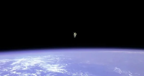 Astronaut Spacewalk Floating Away Into Space Above Earth Animation Stock Footage 75690168
