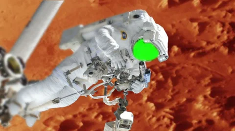 Astronaut Spacewalk by Mars, Green Screen Stock Footage 35193142