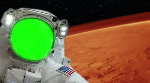 Astronaut Spacewalk by Mars, Green Screen Stock Footage 35193152