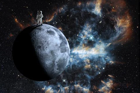 Astronaut at the spacewalk on the moon. This image elements furnished by NASA Stock Photos