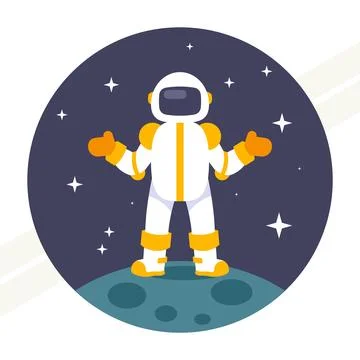 Astronaut-stand-in-moon Stock Illustration