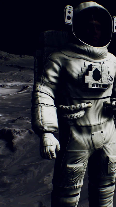 Astronaut standing on the lunar surface during a moon exploration mission Stock Footage 344957895