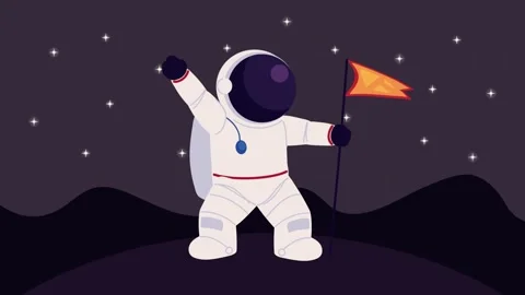 Astronaut standing on moon surface planting orange flag under starry sky ve.. Stock Footage 339072629