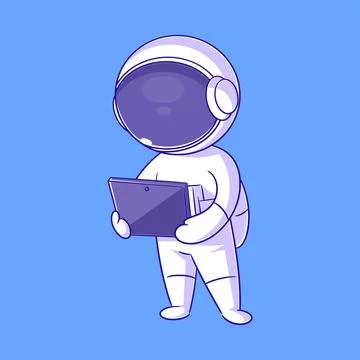 Astronaut standing playing on tablet Stock Illustration