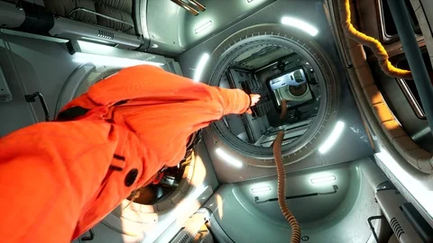 Astronaut struggles with tools during station crisis Stock Footage 119897122