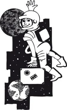 Astronaut with suitcase, Retro Vector Illustration Stock Illustration