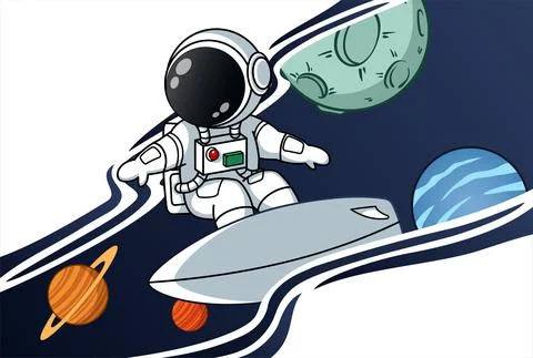 Astronaut Surfing In The Space Stock Illustration