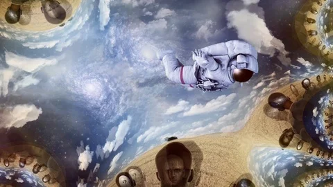 Astronaut in surreal landscape Stock Footage 128245587
