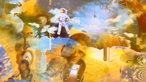 Astronaut in surreal landscape Stock Footage 144834247