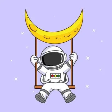 Astronaut Swinging on a Crescent Moon Vector Stock Illustration